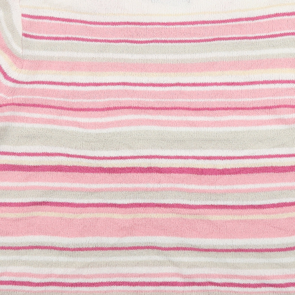 Bonmarché Womens Pink Round Neck Striped Acrylic Pullover Jumper Size M