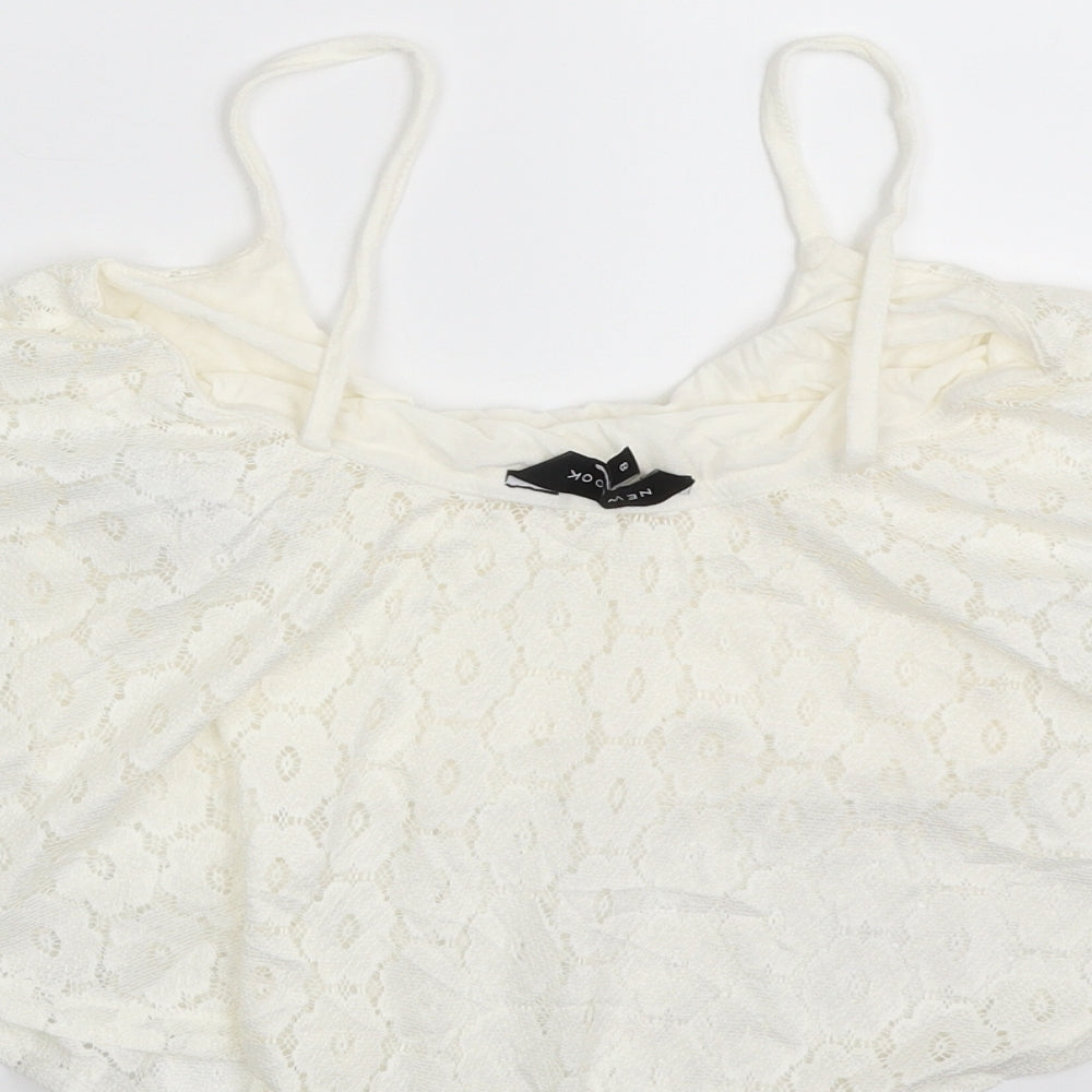 New Look Womens Ivory Floral Polyester Cropped Blouse Size 8 Off the Shoulder