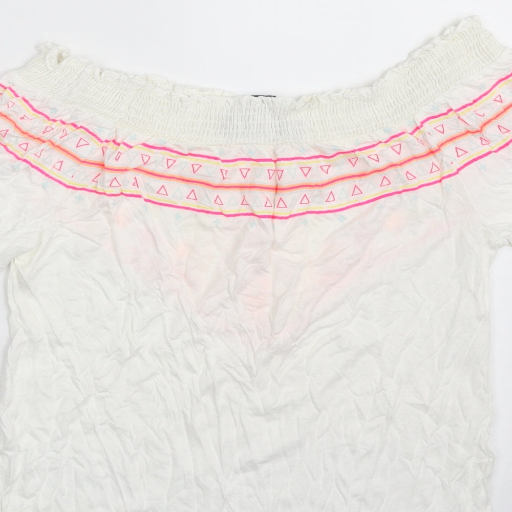 Primark Womens White Viscose Basic T-Shirt Size 6 Boat Neck