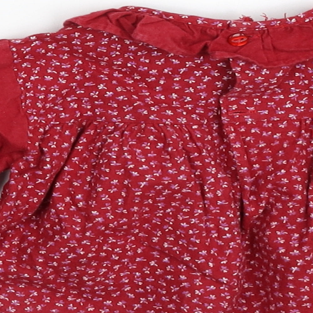 Boots Girls Red Floral 100% Cotton A-Line Size 3-6 Months Collared Button