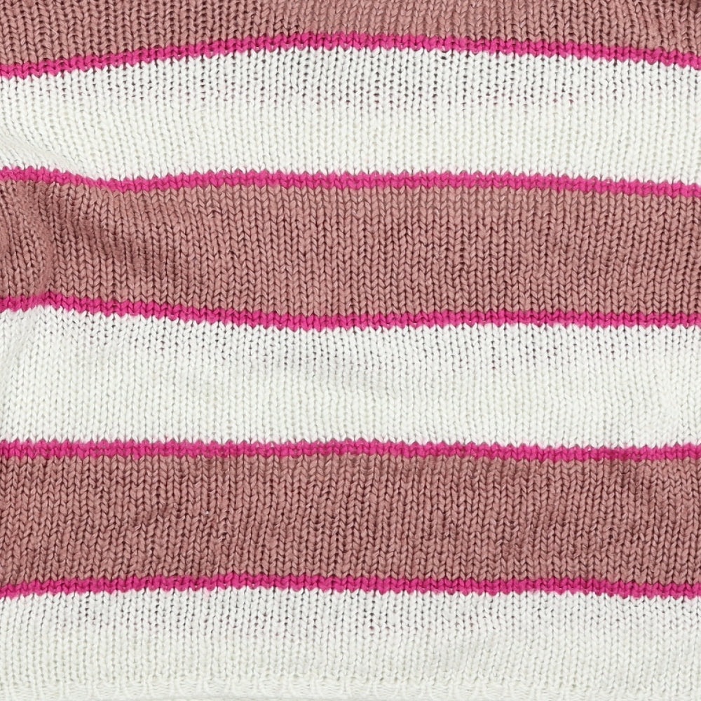 Only Womens Pink Crew Neck Striped Acrylic Pullover Jumper Size M