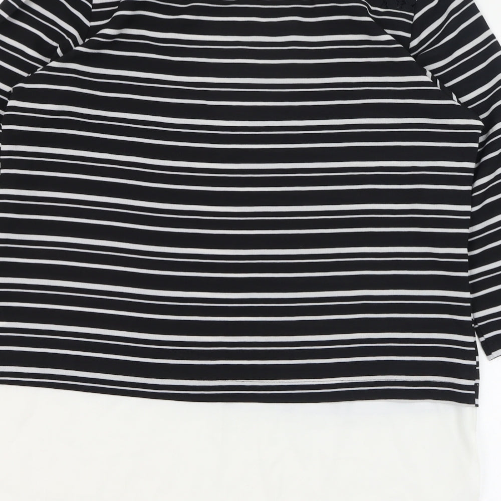 Atmosphere Womens Black Striped Polyester Basic Blouse Size 10 Round Neck