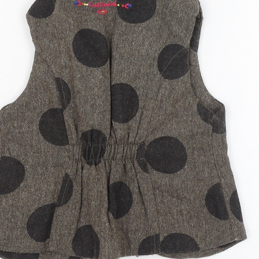 Catimini Girls Brown Polka Dot Gilet Jacket Size 3 Years Hook & Loop