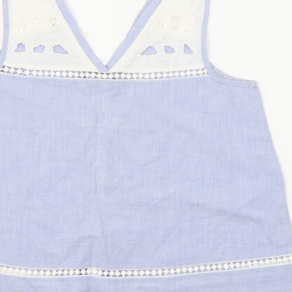 River Island Womens Blue Cotton Camisole Tank Size 10 V-Neck