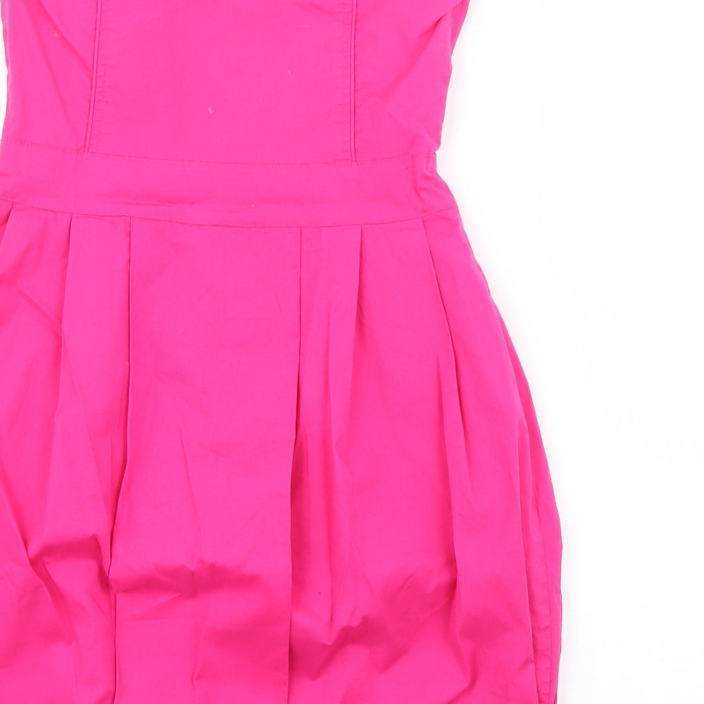 Savida Womens Pink Cotton Pencil Dress Size 8 Square Neck Zip
