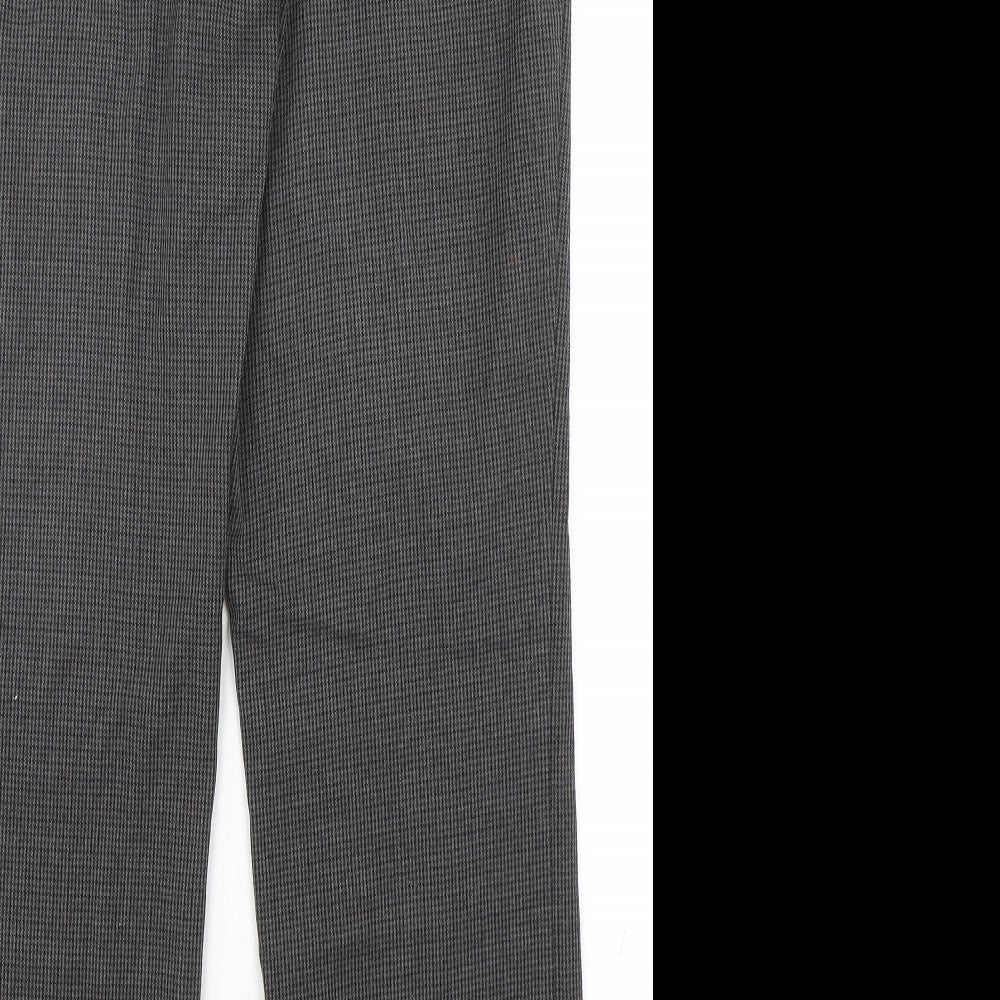 Marks and Spencer Womens Grey Houndstooth Polyester Trousers Size 10 L30 in Slim