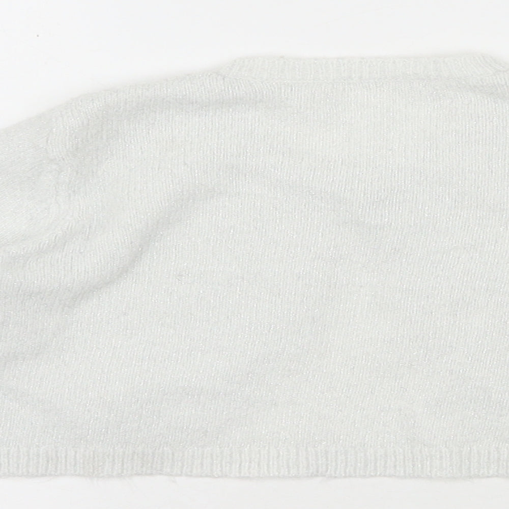 Matalan Girls White Round Neck Acrylic Cardigan Jumper Size 4-5 Years Button