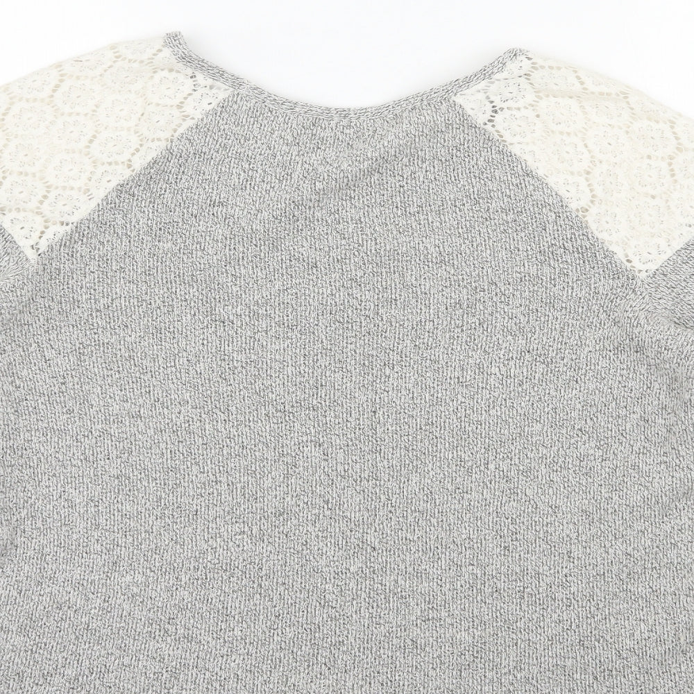TU Womens Grey Polyamide Pullover Sweatshirt Size 12 Pullover - Lace shoulders