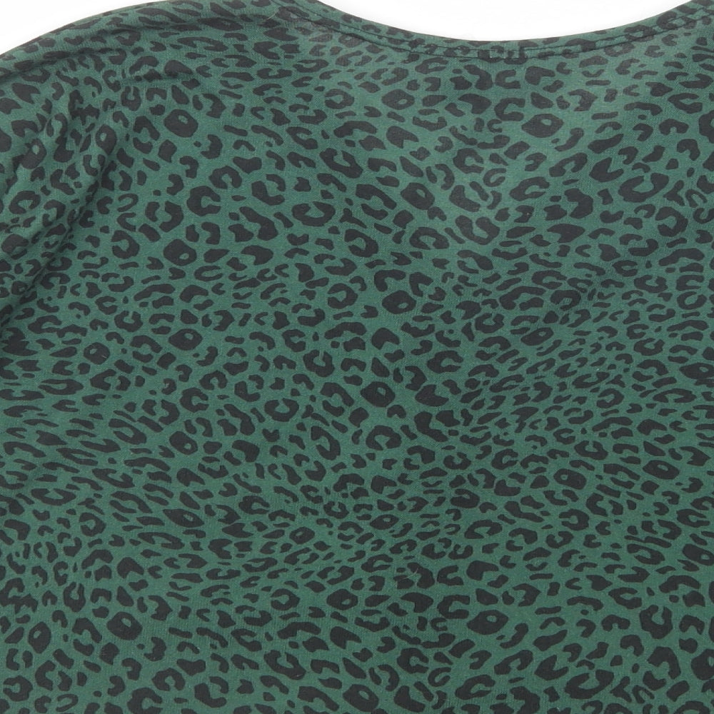 New Look Womens Green Animal Print Polyester Basic Button-Up Size S V-Neck