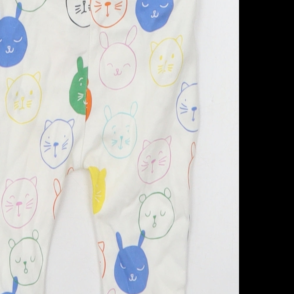 George Baby White Cotton Sweatpants Trousers Size 6-9 Months Drawstring - Cats Rabbits