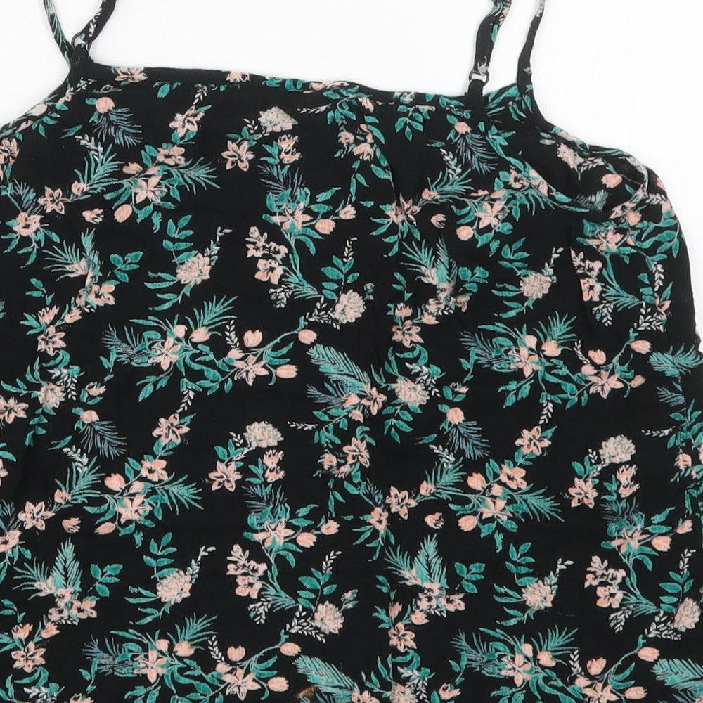 Dorothy Perkins Womens Black Floral Viscose Basic Tank Size 8 Scoop Neck