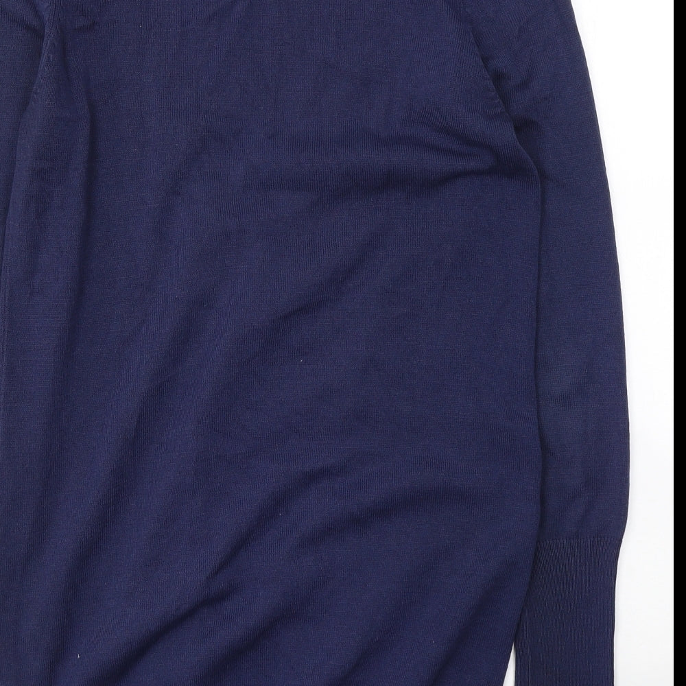 H&M Womens Blue Acrylic Jersey Button-Up Size M V-Neck