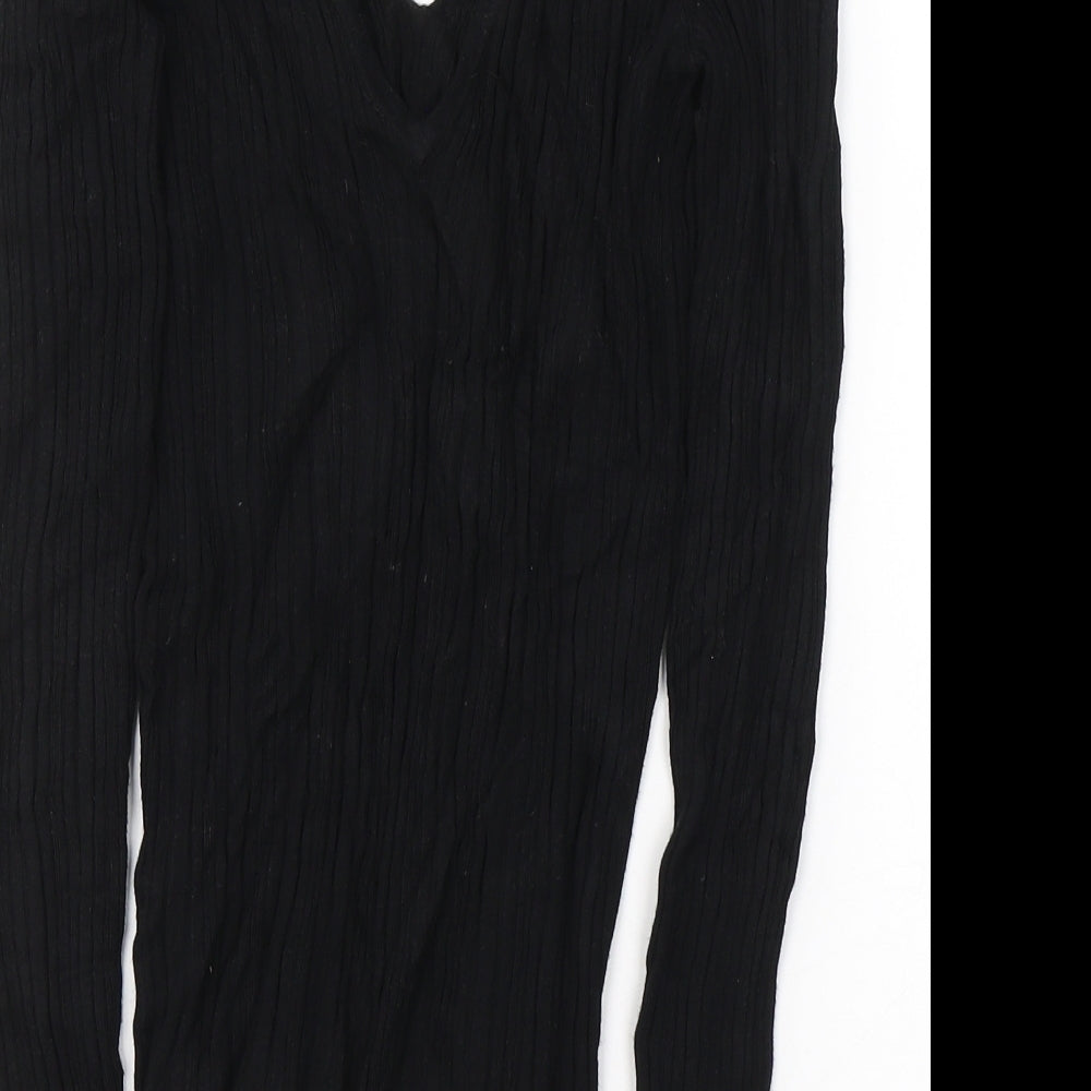 Miss Selfridge Womens Black Viscose Basic Blouse Size 6 V-Neck