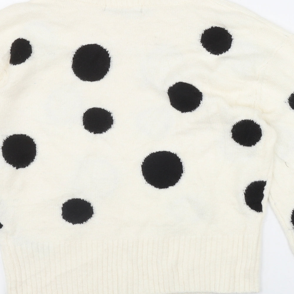 Marks & Spencer Womens Ivory Round Neck Polka Dot Acrylic Pullover Jumper Size S