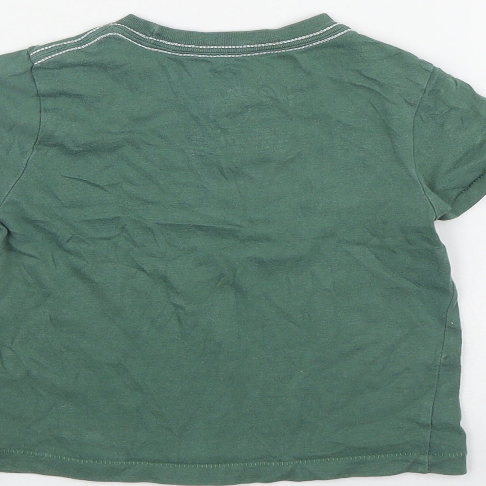 Little Peanut Boys Green Cotton Basic T-Shirt Size 6-9 Months Round Neck Pullover - Dinosaur