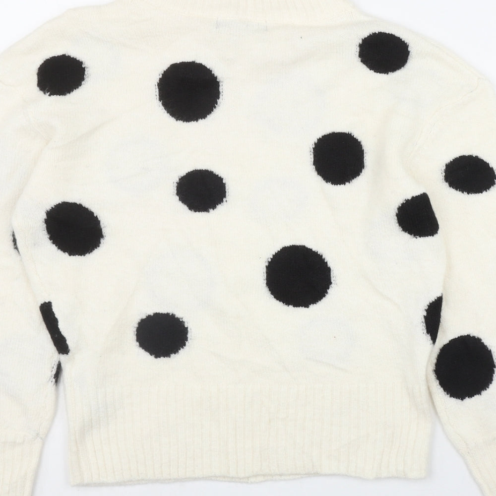 Marks & Spencer Womens Ivory Round Neck Polka Dot Acrylic Pullover Jumper Size XS