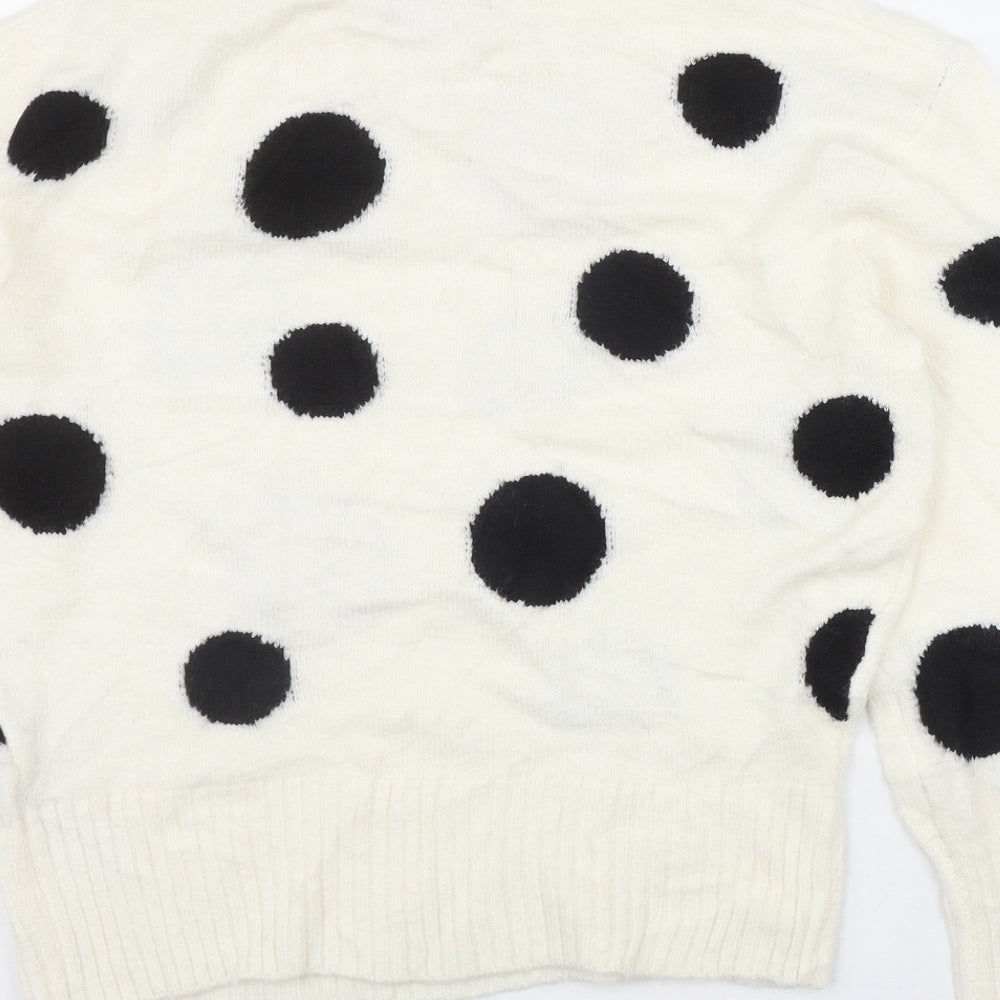 Marks & Spencer Womens Ivory Round Neck Polka Dot Acrylic Pullover Jumper Size S