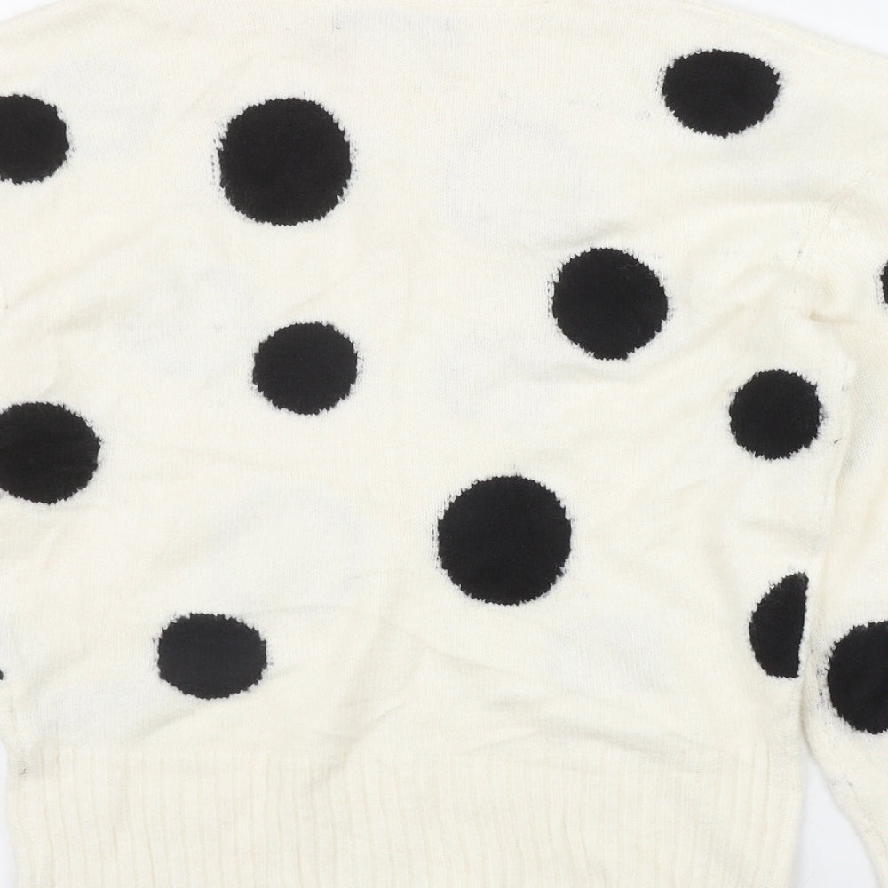 Marks & Spencer Womens Ivory Round Neck Polka Dot Acrylic Pullover Jumper Size XS