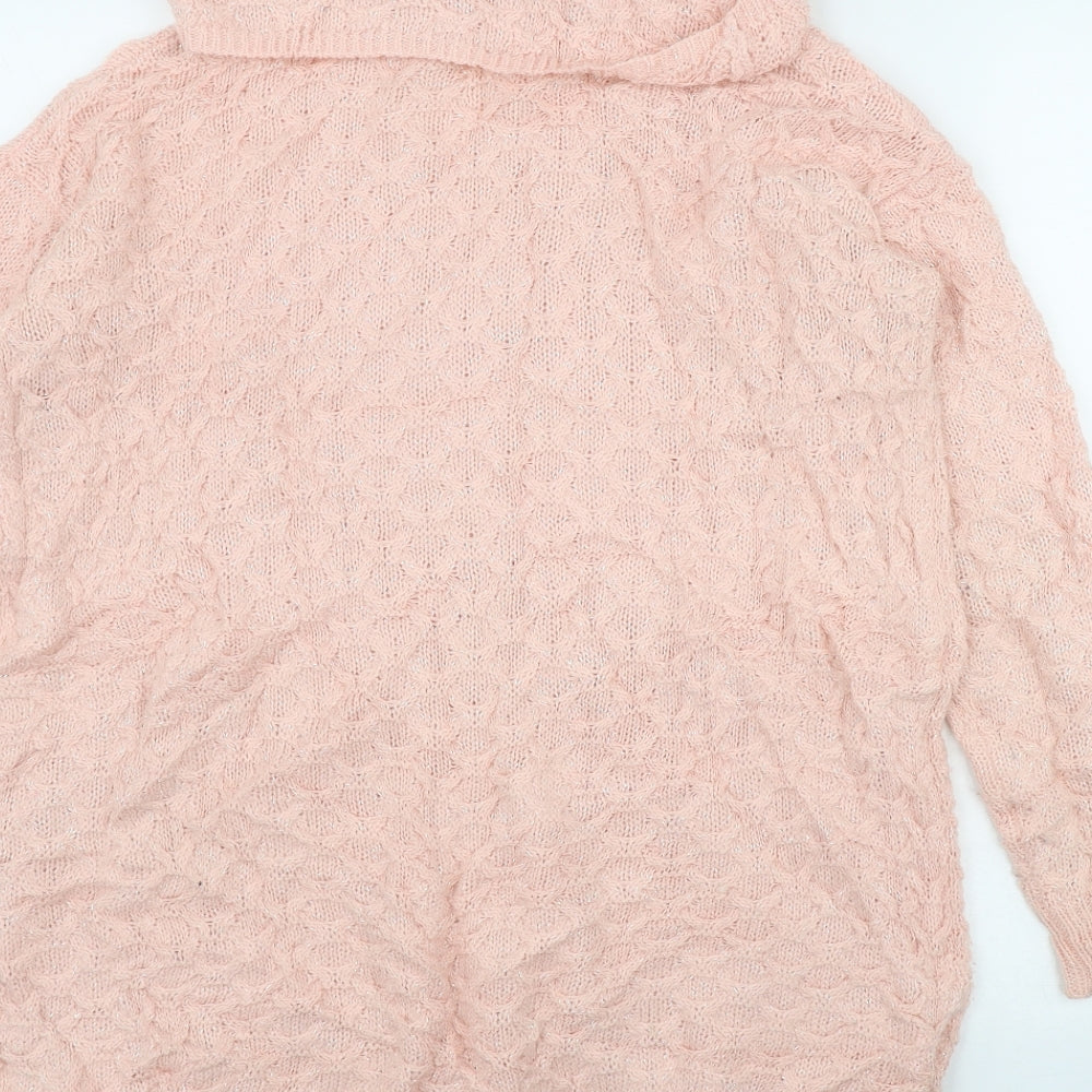 H&M Womens Pink Roll Neck Acrylic Pullover Jumper Size XS