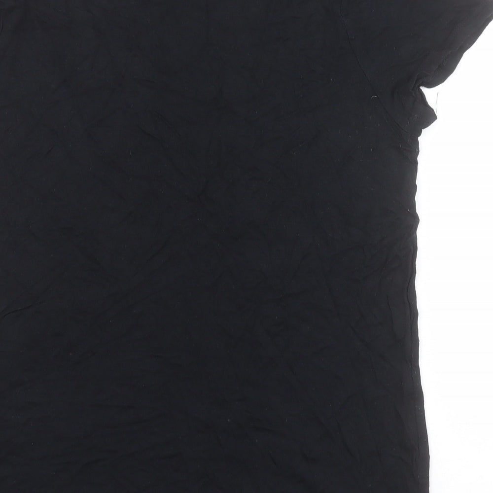 Oasis Womens Black Viscose Basic T-Shirt Size M Round Neck