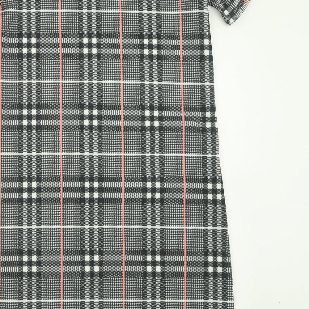 Peacocks Womens Grey Check Polyester A-Line Size 8 Crew Neck Pullover