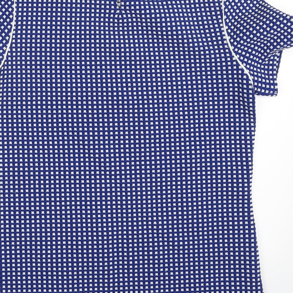 Savida Womens Blue Check Polyester Tunic Blouse Size 8 Scoop Neck