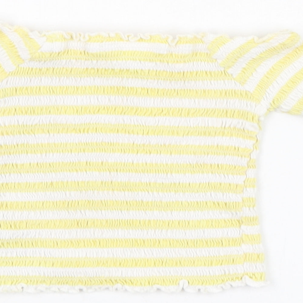 Primark Girls Striped Cotton Basic T-Shirt Size 3-4 Years Square Neck Pullover