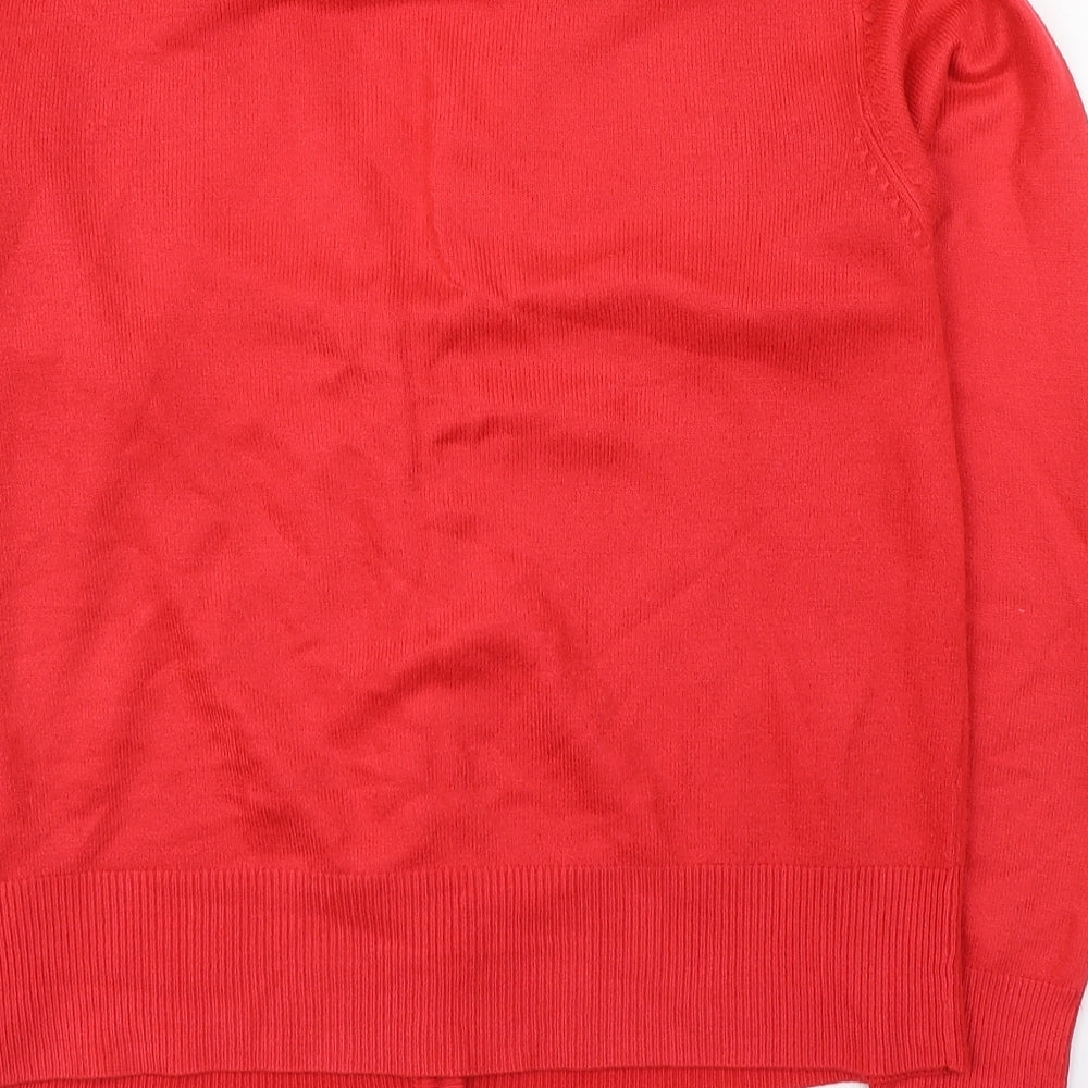 Fay Louise Womens Red V-Neck Acrylic Cardigan Jumper Size M
