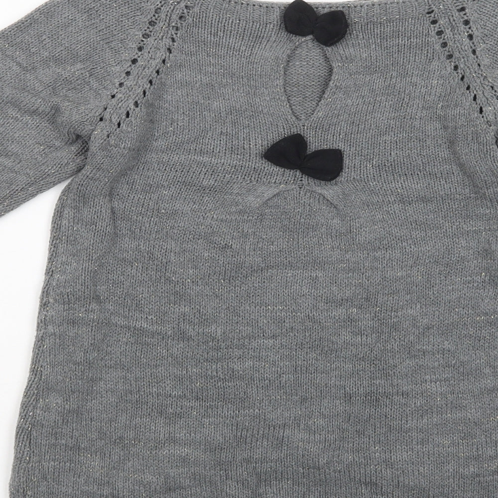 Made in Italy Womens Grey Boat Neck Acrylic Pullover Jumper Size S