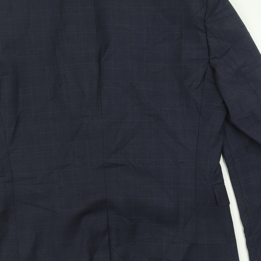 NEXT Mens Black Plaid Polyester Jacket Suit Jacket Size 36