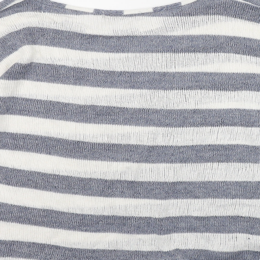 Atmosphere Womens Blue Round Neck Striped Polyester Pullover Jumper Size 8
