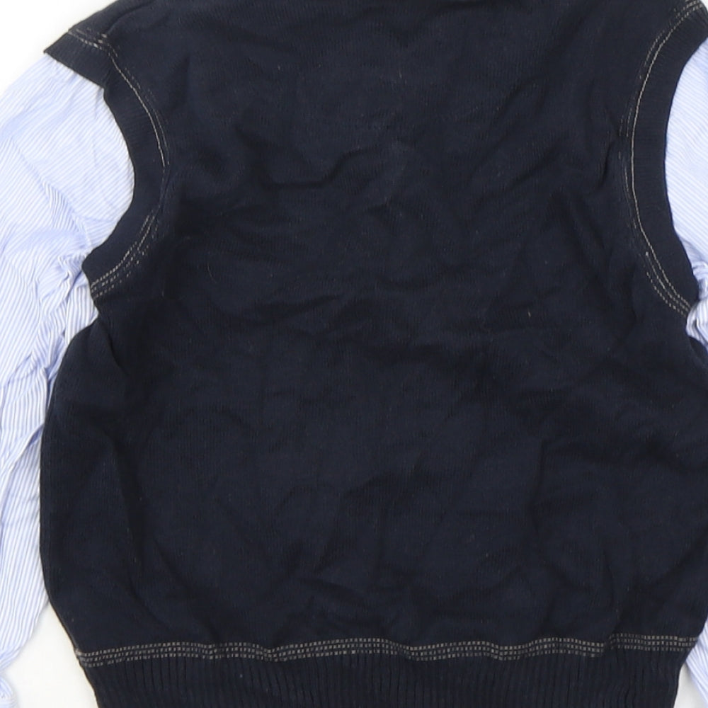 Next Boys Blue Collared Striped Cotton Pullover Jumper Size 5 Years Pullover - jumper with shirt