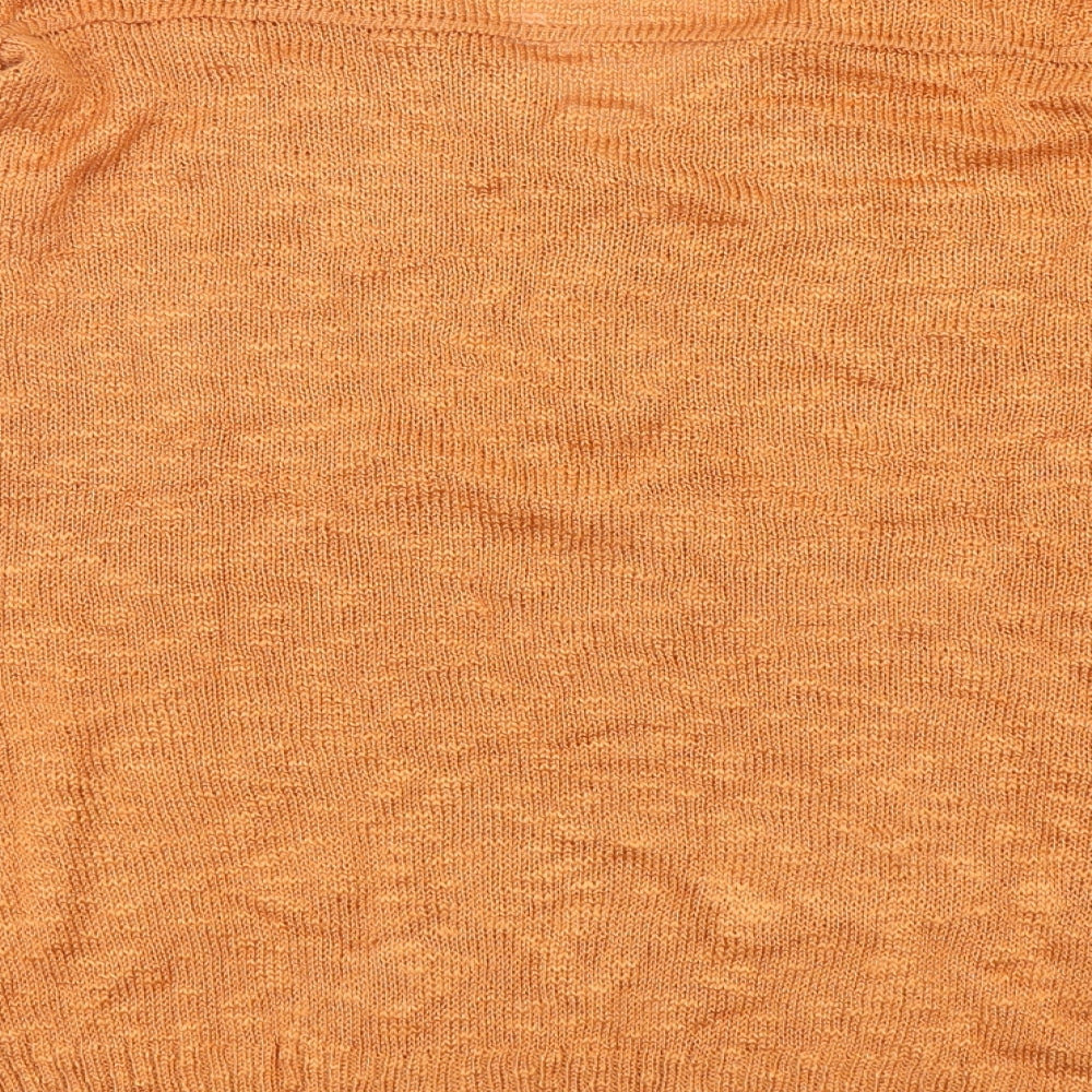 Preworn Womens Orange V-Neck Acetate Pullover Jumper Size S