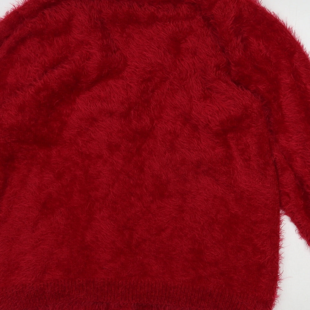 Geena Womens Red Round Neck Polyimide Pullover Jumper Size S