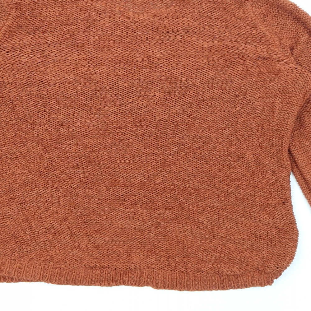 Only Womens Brown Boat Neck Acrylic Pullover Jumper Size S