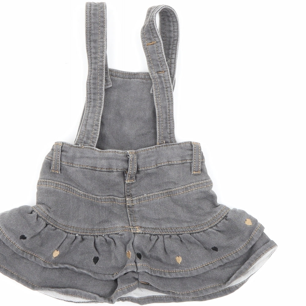 Minibanda Baby Grey Cotton Pinafore/Dungaree Dress Size 3-6 Months Square Neck Snap