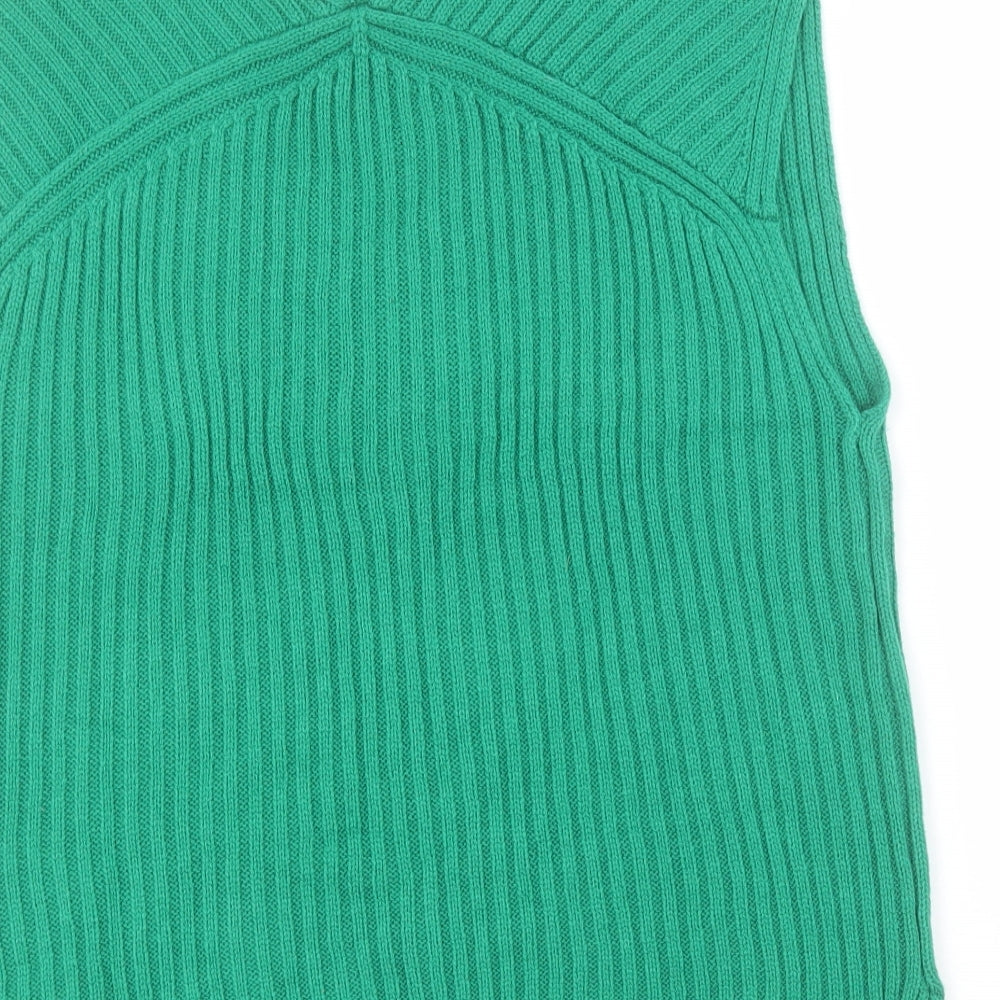 H&M Womens Green V-Neck Acrylic Tunic Jumper Size XS - Slogan
