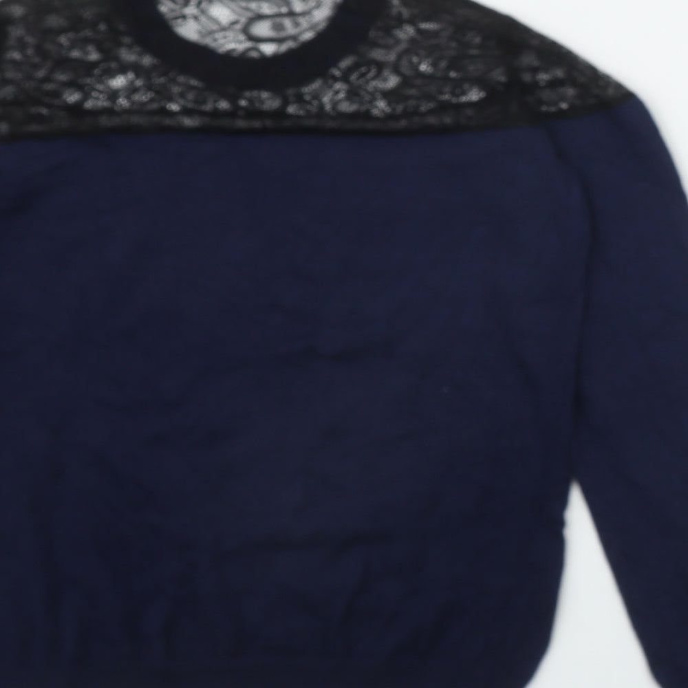 Coast Womens Blue Round Neck Viscose Pullover Jumper Size S - Lace