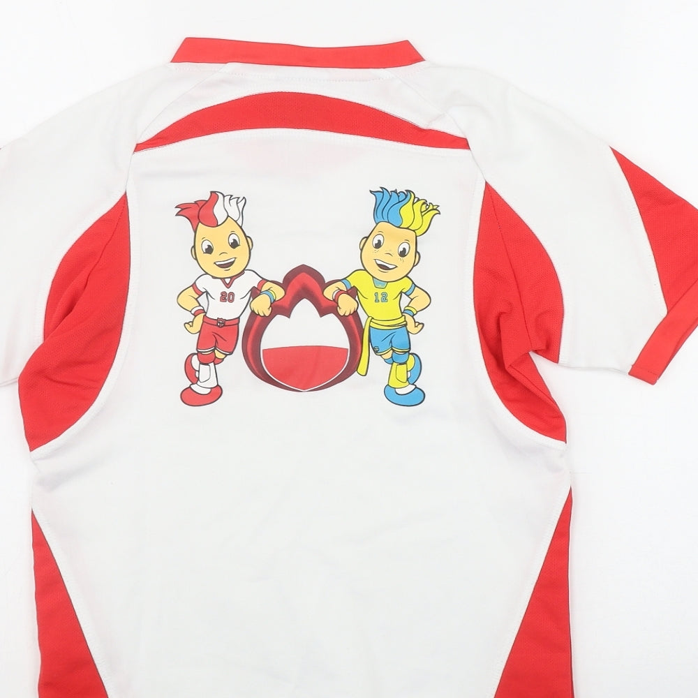 Euro2012 Boys White Polyester Basic T-Shirt Size 9-10 Years V-Neck Pullover - Poland-Ukraine