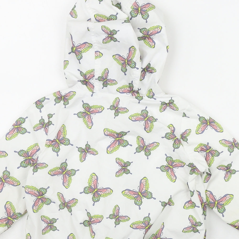 Gap Girls White Geometric Rain Coat Jacket Size 2 Years Zip - Butterfly Print