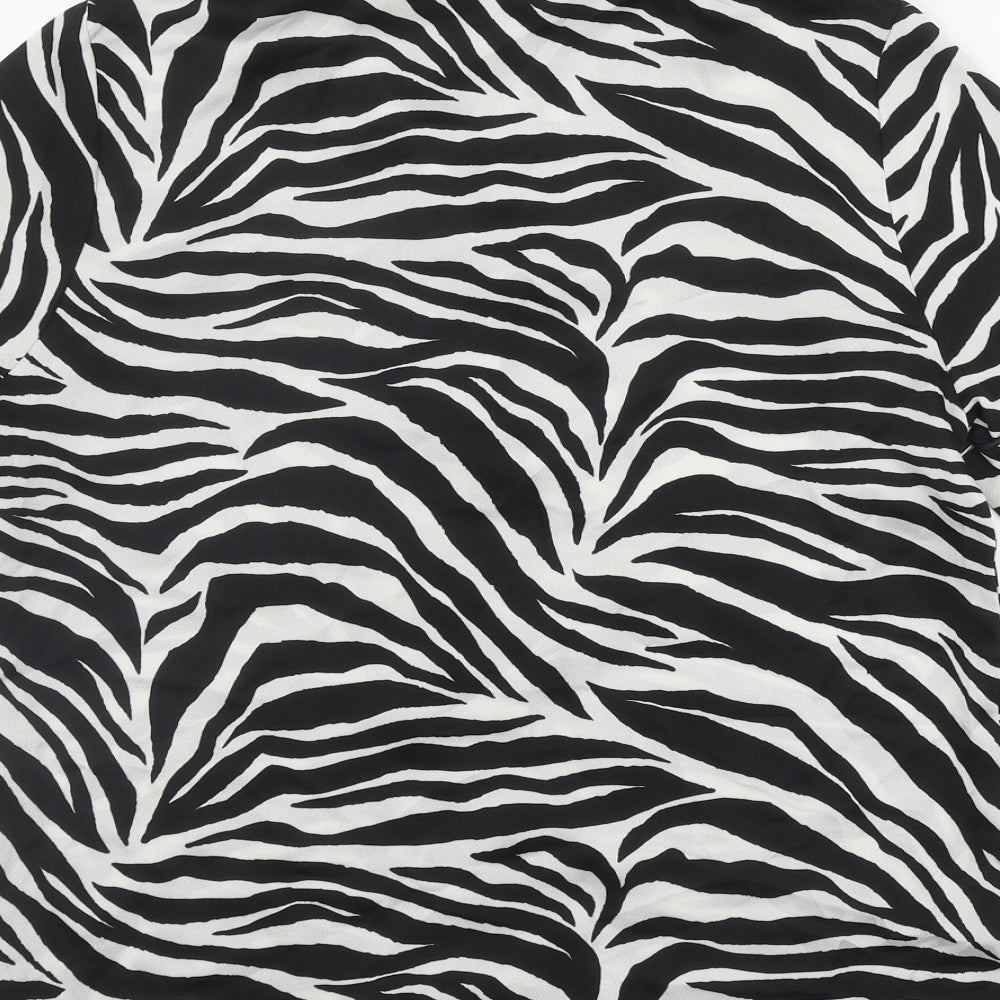 New Look Womens Black Animal Print Polyester Basic Button-Up Size 10 Collared