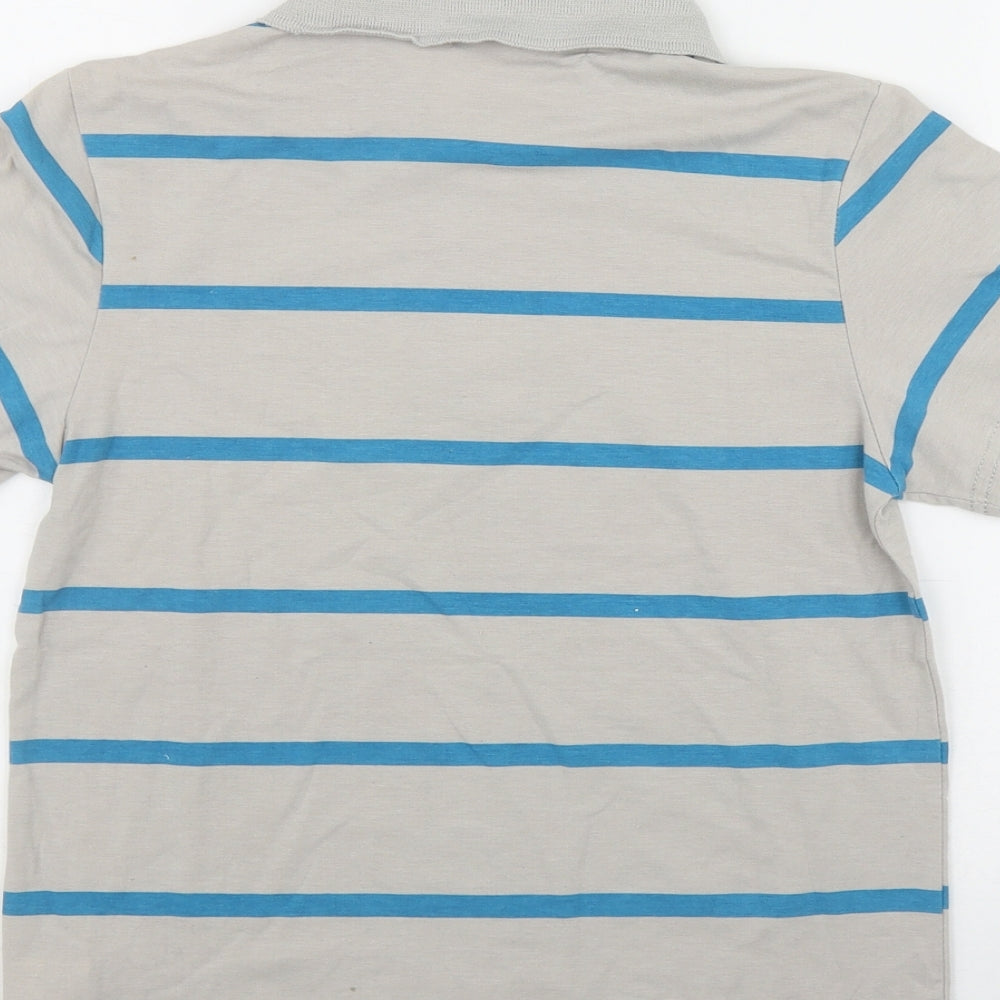 Preworn Boys Grey Striped Elastane Basic Polo Size 9 Years Collared Button