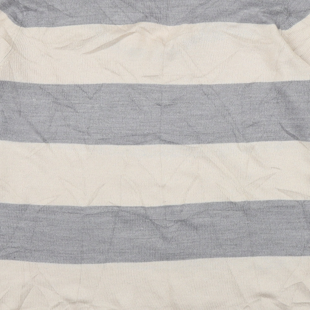 Papaya Womens Grey Round Neck Striped Acrylic Pullover Jumper Size 14