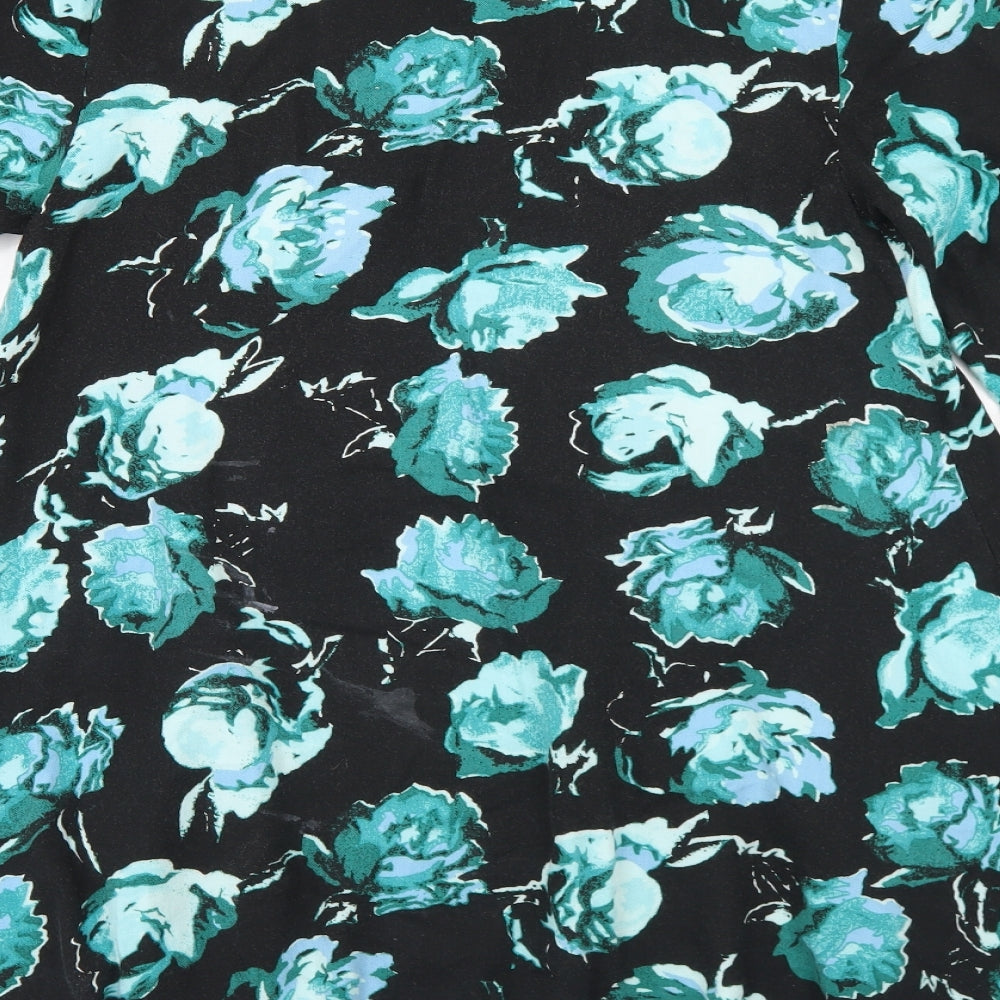 MINKPINK Womens Black Floral Viscose Trapeze & Swing Size M Round Neck - Flare Sleeve