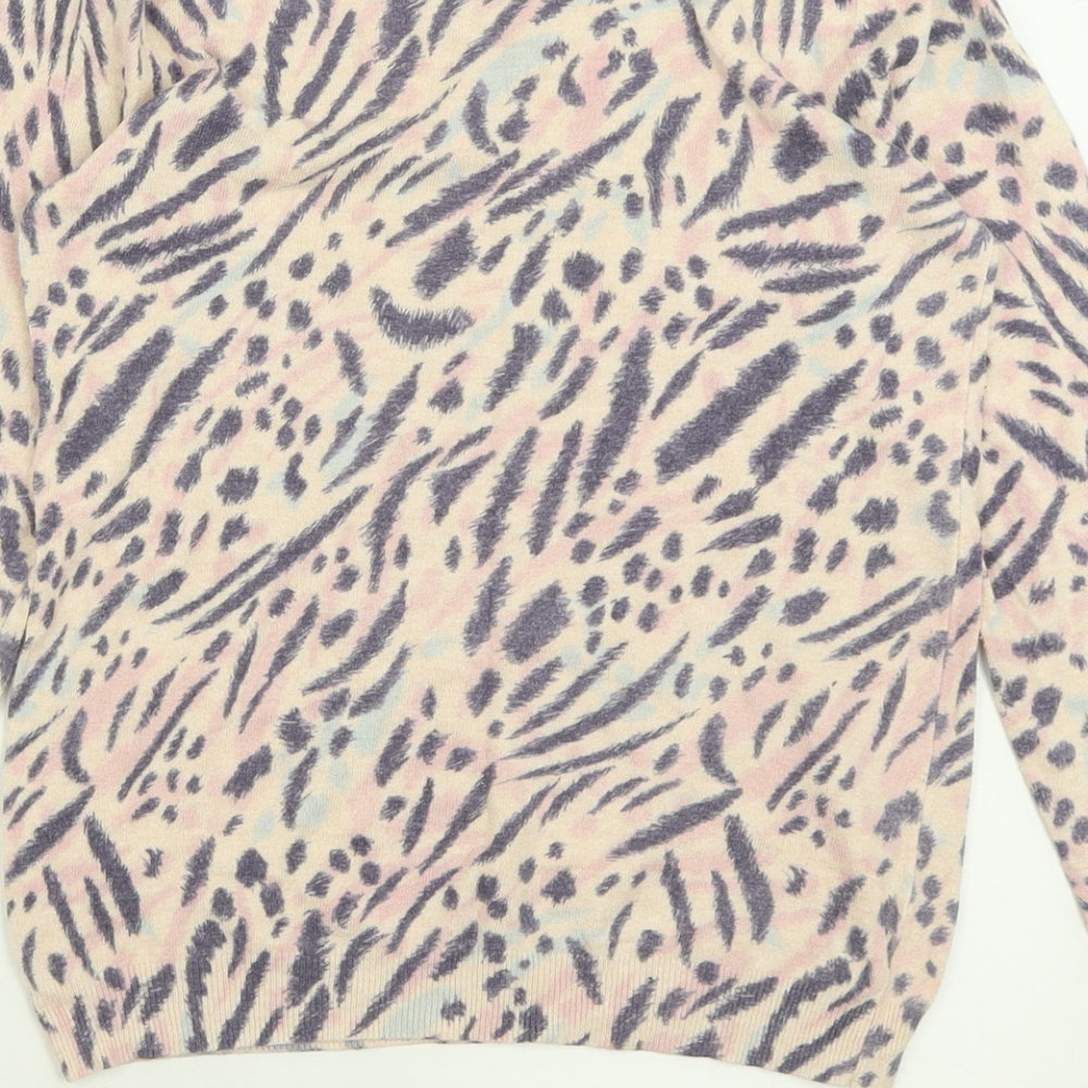 Marks & Spencer Womens Purple Crew Neck Animal Print Viscose Pullover Jumper Size 8