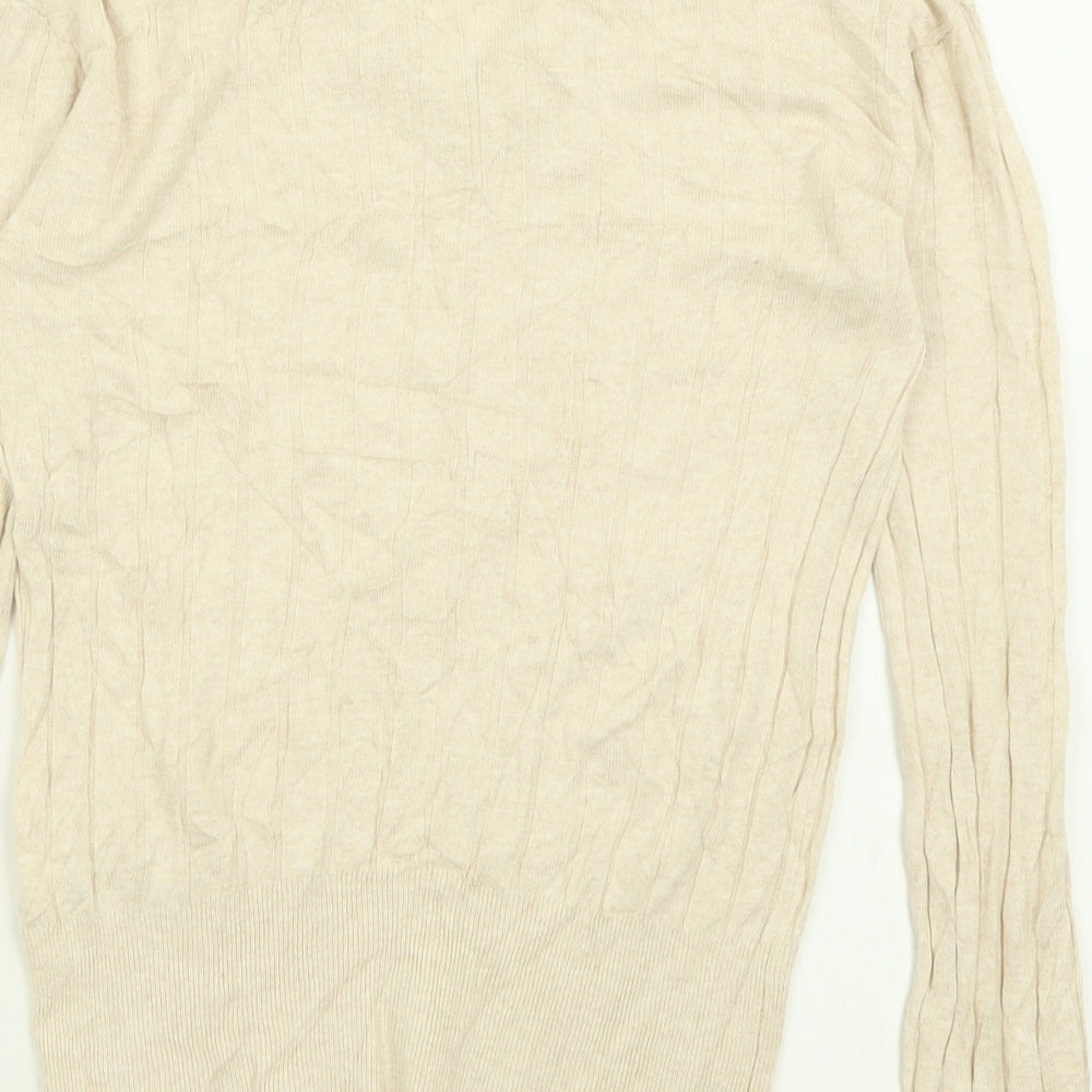 Marks & Spencer Womens Beige V-Neck Viscose Pullover Jumper Size S