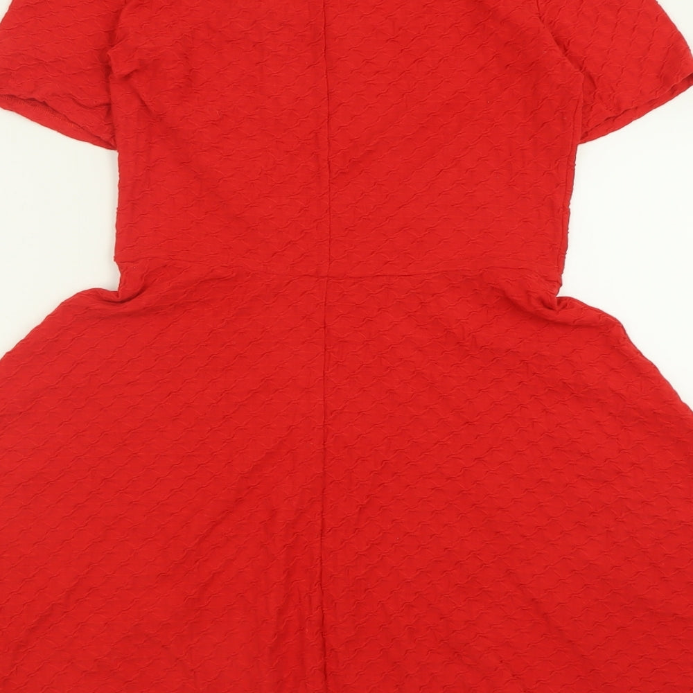 H&M Womens Red Cotton Fit & Flare Size S Scoop Neck Pullover