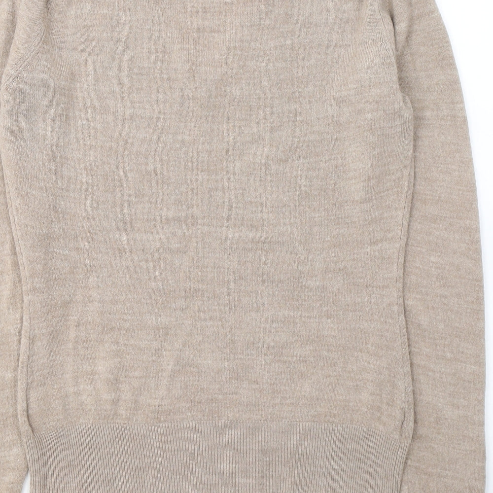 EDITIONS Womens Beige V-Neck Acrylic Pullover Jumper Size 14