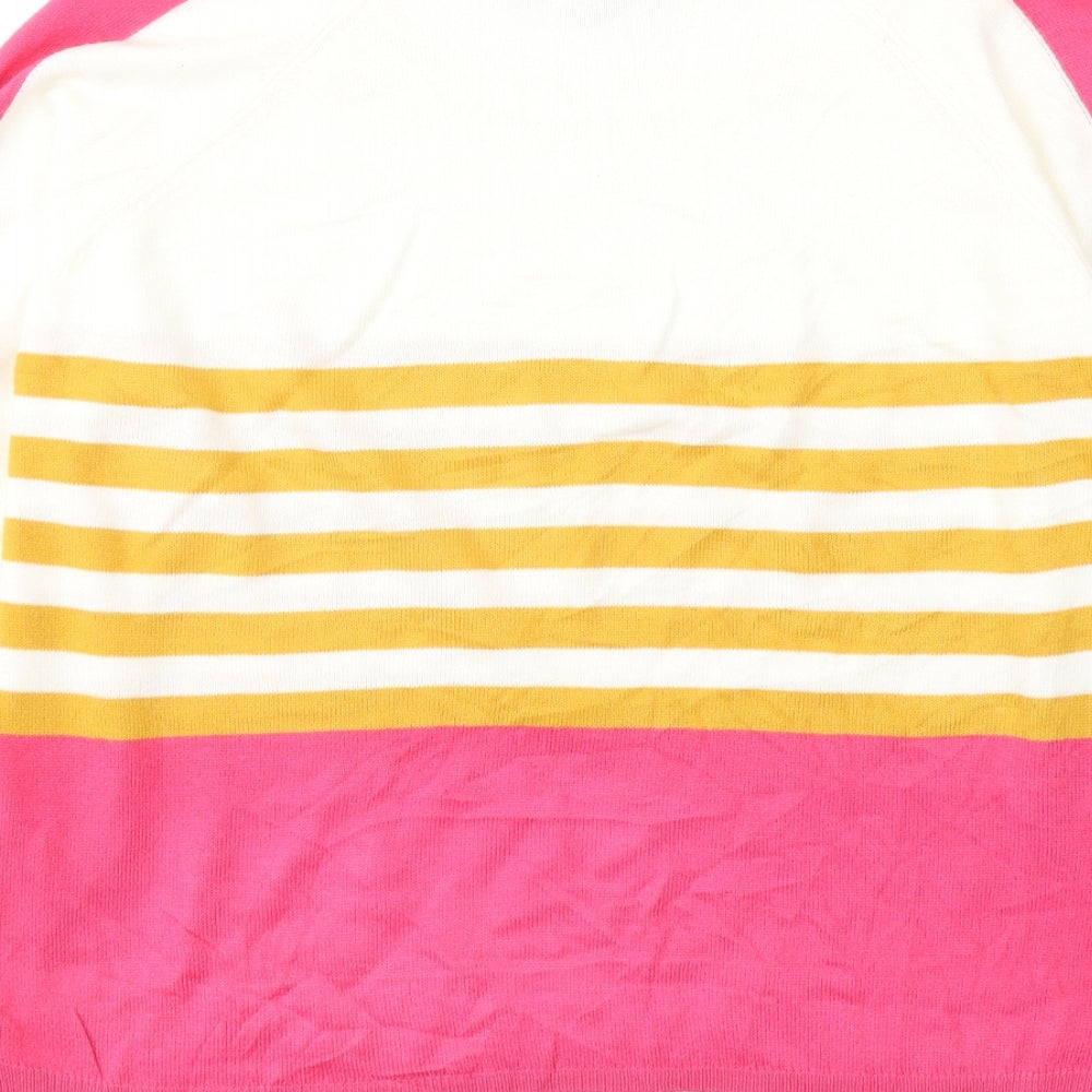 NEXT Womens White Round Neck Striped Acrylic Pullover Jumper Size 12