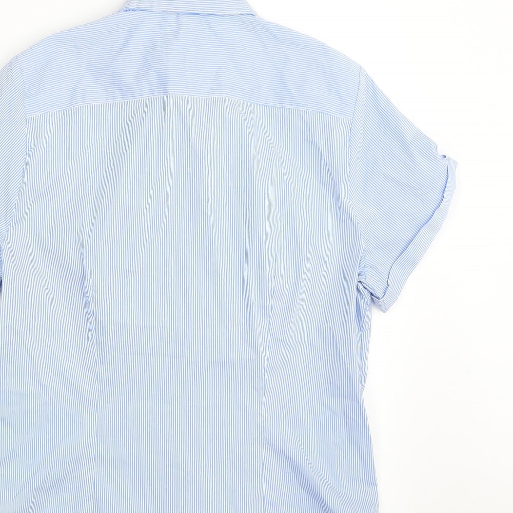 H&M Womens Blue Striped Polyester Basic Button-Up Size 12 Collared